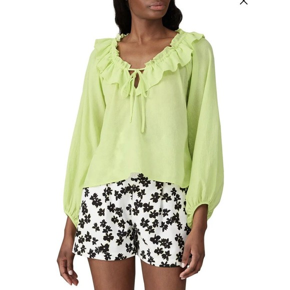 Love Whit Whitney Port Citron Green Ruffle Blouse Size Small MSRP $158 - Picture 2 of 9